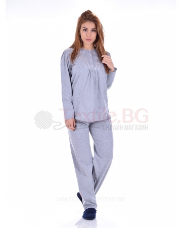 Дамска семпла пижама дълъг ръкав с копчета в три актуални цветове
