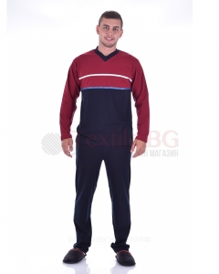 Комфортна мъжка пижама в двуцветна комбинция с ленти и остро деколте