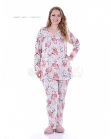 Kрасива макси пижама дълъг ръкав в десен на цветя
