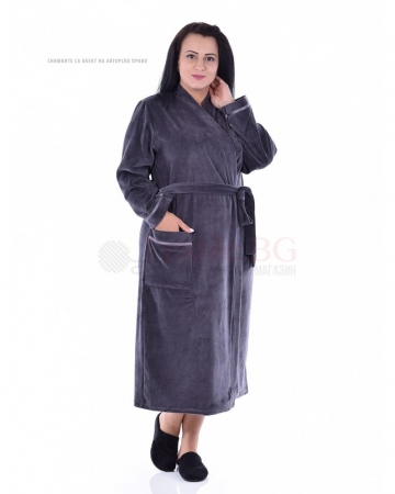 Комфортен макси халат плюш с голям джоб в три цвята