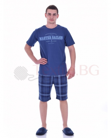 Mъжка пижама с къс ръкав в четири комбинации с каре панталон