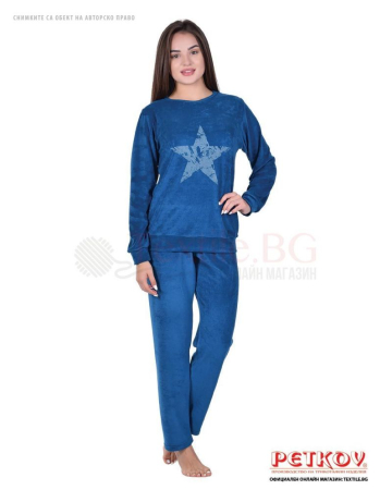 Дамски домашен комплект от плюш с декорация звезда - опал