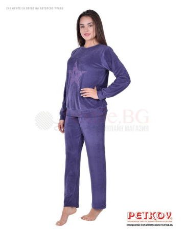Дамски домашен комплект от плюш с декорация звезда - тъмно лилаво