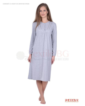 Дамска нощница пениран интерлог със сатенени ленти - сив меланж