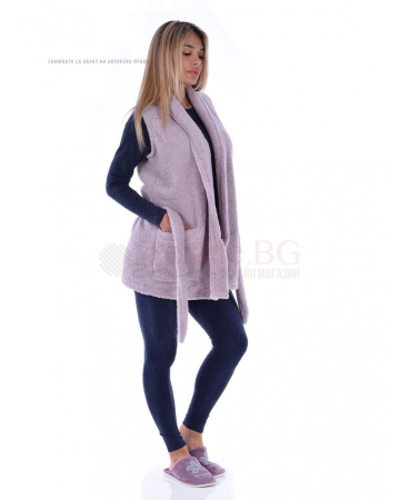 Дамски домашен елек от велсофт с джобове