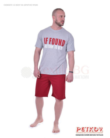 Мъжка пижама къс ръкав цветна комбинация с буквен надпис - червено