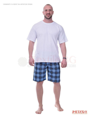 Мъжки ¾-ти панталон на пижама в десен на светлосиньо каре