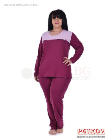 Семпла макси пижама със сатенена лента и панделка -вишна