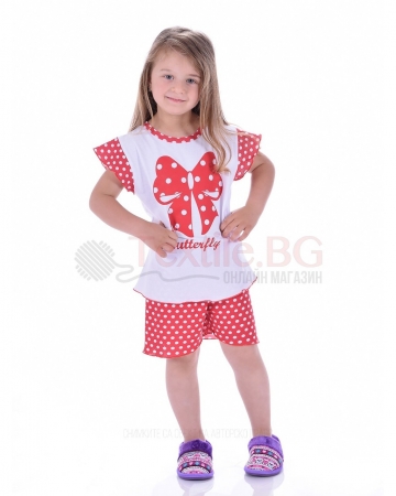 Детска пижама момиче къс ръкав с красива пеперудена панделка