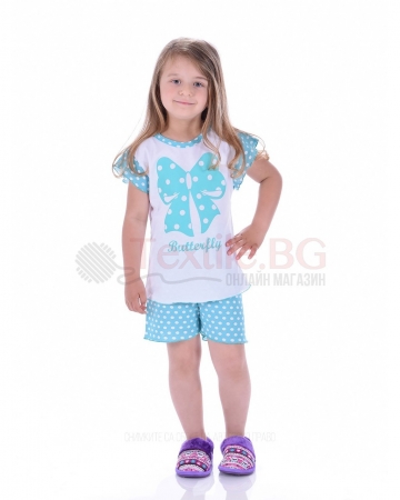 Детска пижама момиче къс ръкав с красива пеперудена панделка
