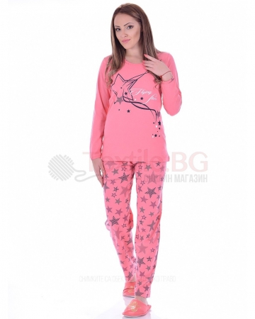 Памучна дамска пижама дълъг ръкав със звезди в три варианта