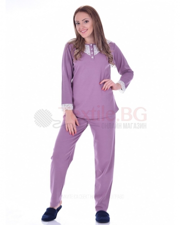 Дамска пижама интерлог с дантела в три топли нюанса