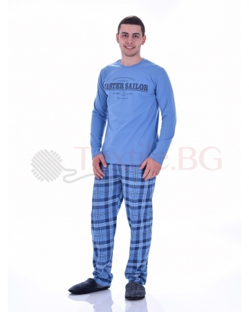 Мъжка памучна пижама с каре панталон в четири цвята