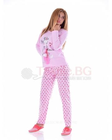 Дамска памучна пижама с декорация 