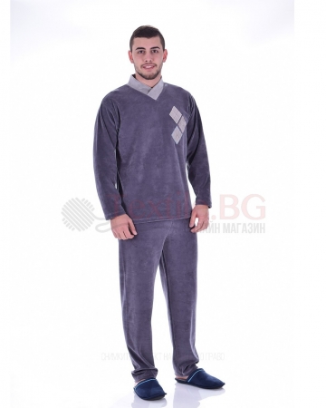 Мъжка пижама плюш с ромбоиди в две цветови комбинации