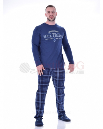 Мъжка пижама дълъг ръкав с каре панталон в три цветови комбинации