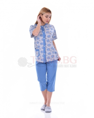 Дамска пижама къс ръкав в две комбинации с щампа на рози