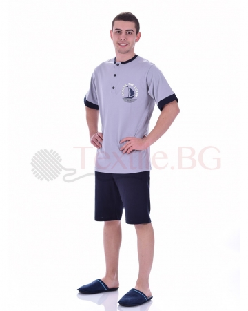 Удобна мъжка пижама къс ръкав с копчета в три цветови варианта