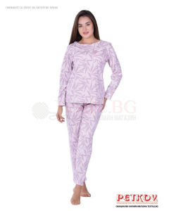 Елегантна пижама с дълъг ръкав в нежен флорален принт светло лилаво