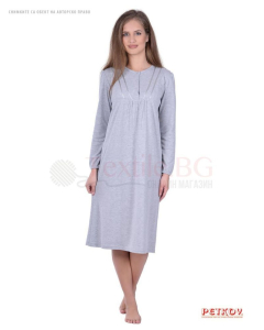 Дамска нощница пениран интерлог със сатенени ленти - сив меланж