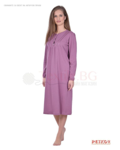 Дамска нощница пениран интерлог със сатенени ленти - пепел от рози