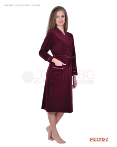 Комфортен дамски халат плюш с голям джоб - бордо