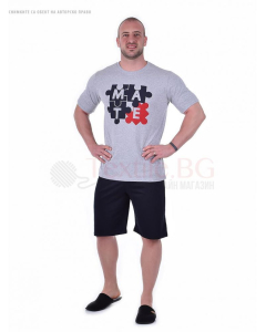 Mъжка пижама къс ръкав и къс панталон с декорация пъзел - MATE