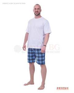 Мъжки ¾-ти панталон на пижама в десен на светлосиньо каре