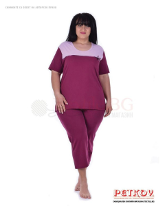 Семпла макси пижама къс ръкав със сатенена лента - вишна