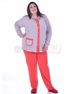 Памучна макси пижама с яка в две комбинации с щампа на сърчица
