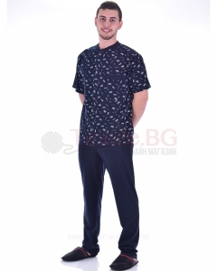Мъжка пижама къс ръкав с цяло закопчаване и джоб в две цветови комбинации
