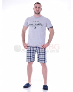 Mъжка пижама с къс ръкав в три комбинации с каре панталон