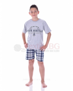 Юношеска пижама момче с къс ръкав в три комбинации с каре панталон