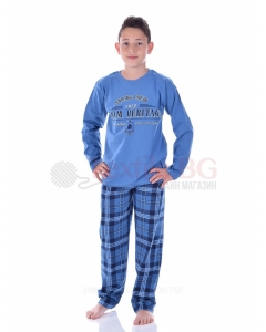 Юношеска пижама момче със ситопечат и каре панталон в две цветови комбинации