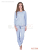 Дамска интерлог пижама памучен рипс в десен сърчица - светло синьо