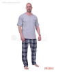 Kомфортна мъжка пижама с къс ръкав и дълъг каре панталон - сив меланж