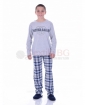 Юношеска пижама за момче със ситопечат и каре панталон в три цветови комбинации